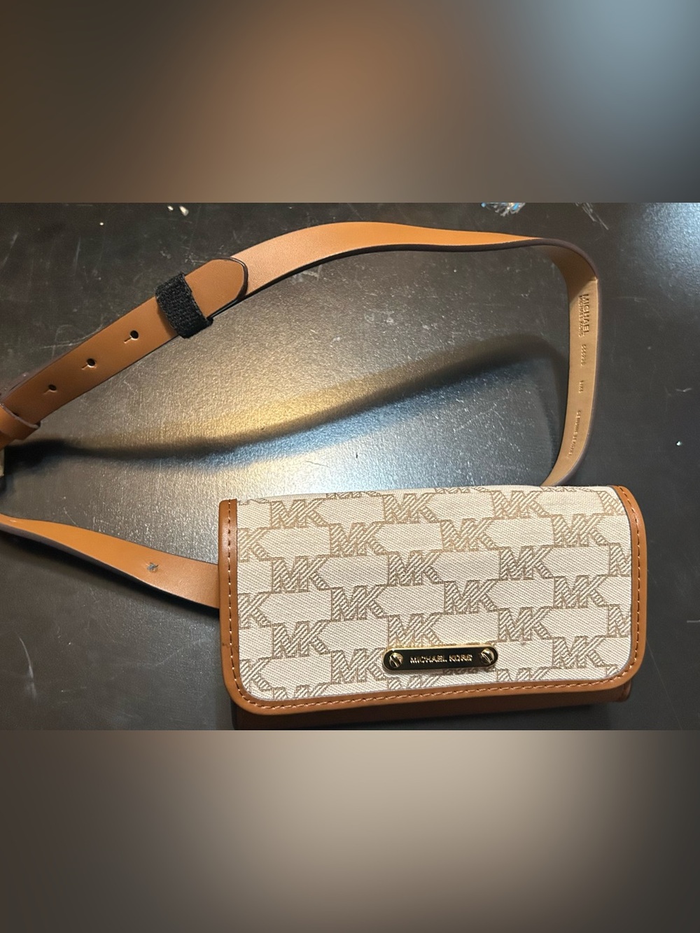 Michael Kors Beige Logo Belt Bag with Tan Trim